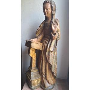 France, 17th Century, Sculpture Of The Virgin Of The Annunciation (h 61 Cm)