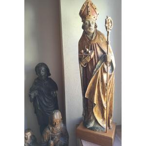 Southern Germany, 16th Century, Large Polychrome Wooden Sculpture Of St. Nicholas  (h 87)