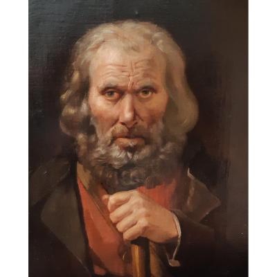 XIXth French School, Entourage De Monanteuil, Portrait Of Man Bearded (h 63 / L 55 Cm)