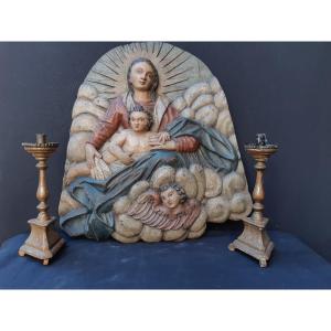 German School Late 18th Early 19th Century: Grand Tondo Of Virgin And Child (h 60 Cm)  Icône De Validation Par La Communauté