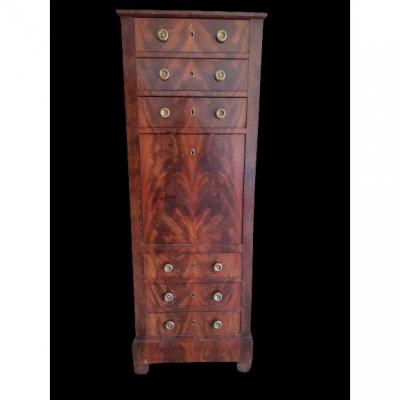 Louis XVI Style Mahogany Veneer Secretary, 19th Century (h174 Cm / W 62 Cm)