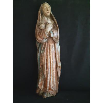 Large Sculpture Of Virgin Of Calvary In Polychromed Wood XVIth (h109 Cm)