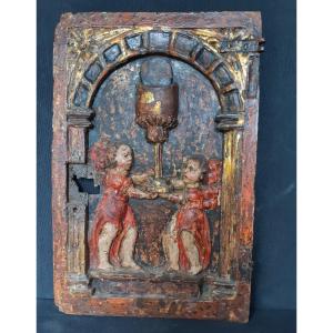 Tabernacle Door Decorated With A Putti Scene, 17th Century ( H 45 X 29 Cm)