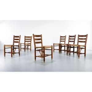 Viggo Hardie-fischer, Set Of 6 Danish “church Chairs” In Oak For Sorø Møbelfabrik. 1950s