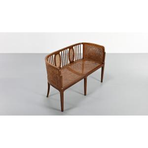 Vintage Caned Slant Bench, 1950s