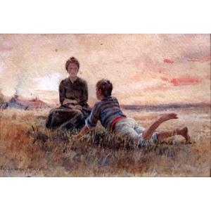 Alphonse Moutte (1840-1913) Young Peasants Lying In The Grass