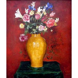 Marcel Leprin (1891-1933) Bouquet Of Flowers In Yellow Vase