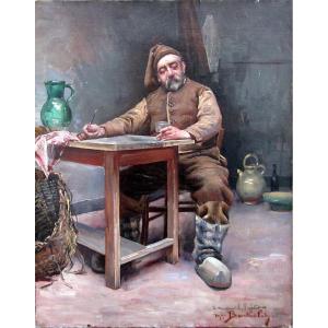Marius Barthalot (1861-1955) Fisherman Seated With A Pipe And A Glass In His Hands