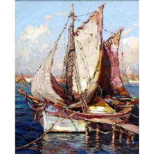 Fernand Van Den Bussche (1892-1975) Tartanes At The Quay