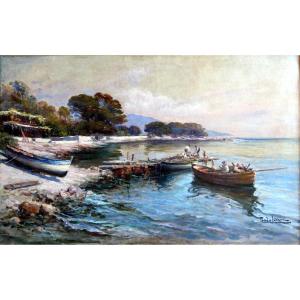 Paul Levéré (1875-1949) Animated Seaside In The Var
