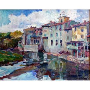 Jean Aubery (1880-1952) Village On The Edge Of A River In Provence