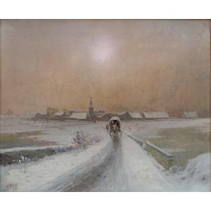 Joseph Million (1861-1930) Snow Landscape At Dusk