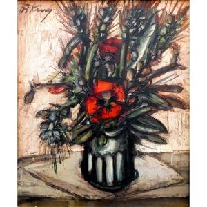 Franz Priking (1929-1979) Bouquet Of Poppies And Ears Of Wheat