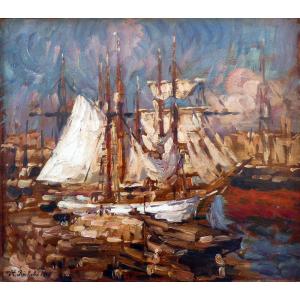 Horace Richebé (1871-1958) Ships In The Old Port Of Marseille In 1915