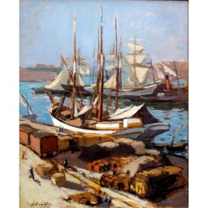Josué Gaboriaud (1883-1955) Unloading Barrels On The Old Port Of Marseille