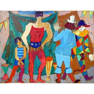 Alphonse Jovine (1930-1989) Saltimbanques In Aix En Provence