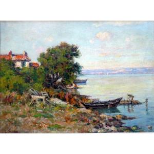 Jules Claverie (1859-1932) Landscape Of The Banks Of The Berre Pond - Provence