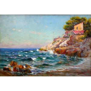Jules Brunetaut (1871-1957) Fisherman's Hut On The Corniche In Marseille
