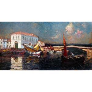 Louis Bonamici (1878-1966) The Fishing Prud'homie In Martigues