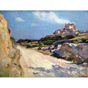 Jean Aubery (1880-1952) Landscape Around The Chateau Du Barroux In Vaucluse