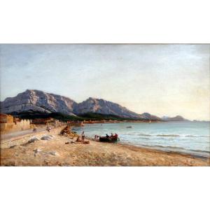 Raphaël Ponson (1835-1904) Fishermen On Bonneveine Beach In Marseille