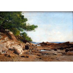 Paulin Bertrand (1852-1940) Seaside With Leaning Pines Of Carqueiranne,