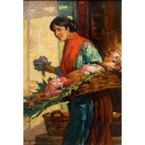 Ernest Azema (1871-1917) The Flower Seller