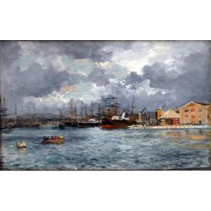 Raphaël Ponson (1835-1904) The Docks In Marseille 