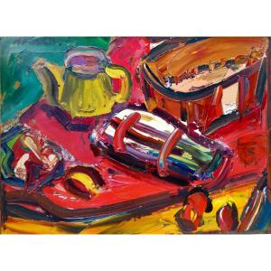 Antoine Ferrari (1910-1995) Still Life With Yellow Pitcher And Asparagus