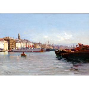 Louis Nattero (1870-1915) Ships In The Old Port