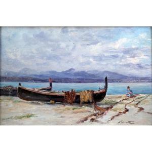 Victor Coste (1844-1923) Fisherman Repairing His Nets