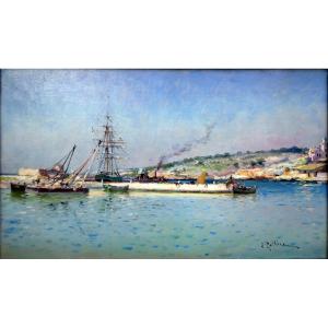 Louis Nattero (1870-1915) Le Mole Vieux In The Port Of Cassis