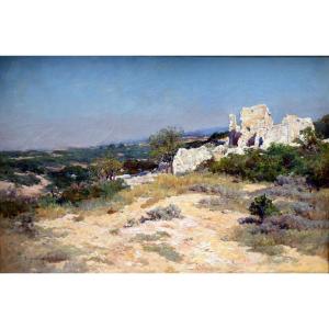 Théophile Décanis (1847-1917) Old Ruins In A Provence Landscape