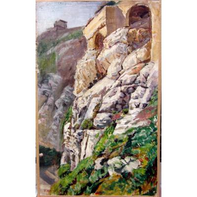 Pierre Grivolas (1823-1906) Hamlet Attached To The Rocks