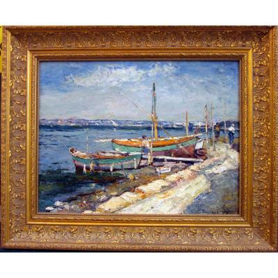 Edouard Ducros (1856-1936) Boats And Fishermen In The Surroundings Of Martigues