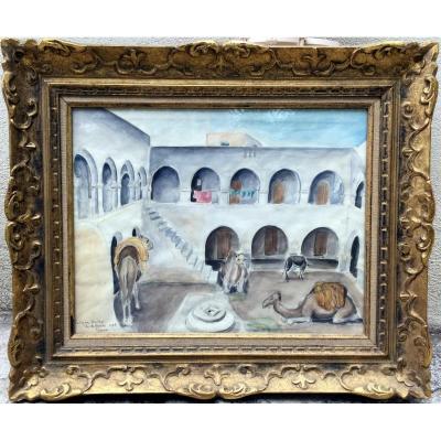 Evelyne Dufau (early 20th Century) Dromedaries In A Court In Djerba In Tunisia