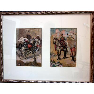 Henri Deluermoz (1876-1943) Pair Of Gouaches - Oriental Riders