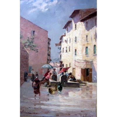 H. De Giuja (19th-20th) The Washerwomen On The Place Du Village In 1895