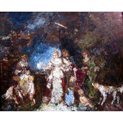 Adolphe Monticelli (1824-1886) Rendez-vous Sur La Terrasse