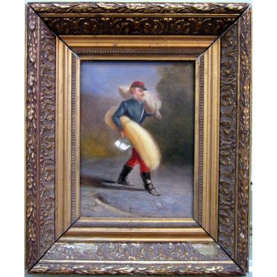 Emile Loubon (1809-1863) Soldier Carrying Straw And A Sack Of Oats