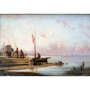 Paul Bistagne (1850-1886) Fishermen By The Sea