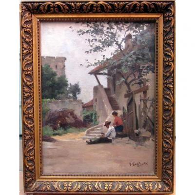 Joseph Garibaldi (1863-1941) Couple Of Peasants In Front Of The Bastidon