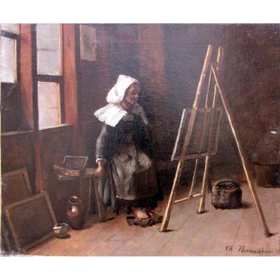 Charles Perrandeau (1865-1903) Young Breton In The Workshop Of An Artist