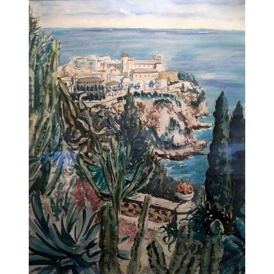 Pierre Marseille (1896-1980) Monaco - The Prince's Palace Seen From The Exotic Garden