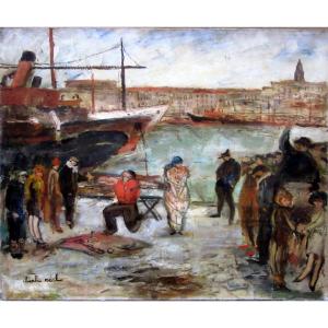 Charles Réal (1898-1979) Saltimbanques On The Old Port Of Marseille