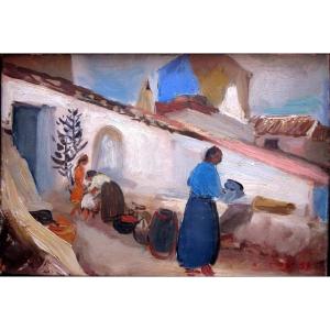 Antoine Serra (1908-1995) Women And Children In Front Of The Farm In Oliena - Sardinia 1959