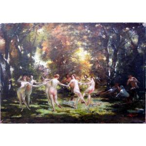 Pierre Louis Marius Poujol (1858-?) Round Nymphs In The Woods