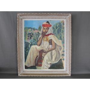 Orientalist Oil On Canvas Presenting A Young Kabyle Girl - Jean Hurstel, 1936