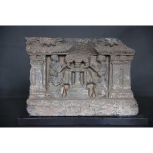 Gandharan Sculpture Representing The Cult Of The Three Jewels - 1st-3rd Century Ad