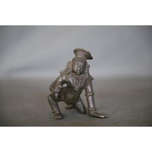 Small Indian Bronze Representation Of Kneeling Krishna - South India, 19th Or Earlier